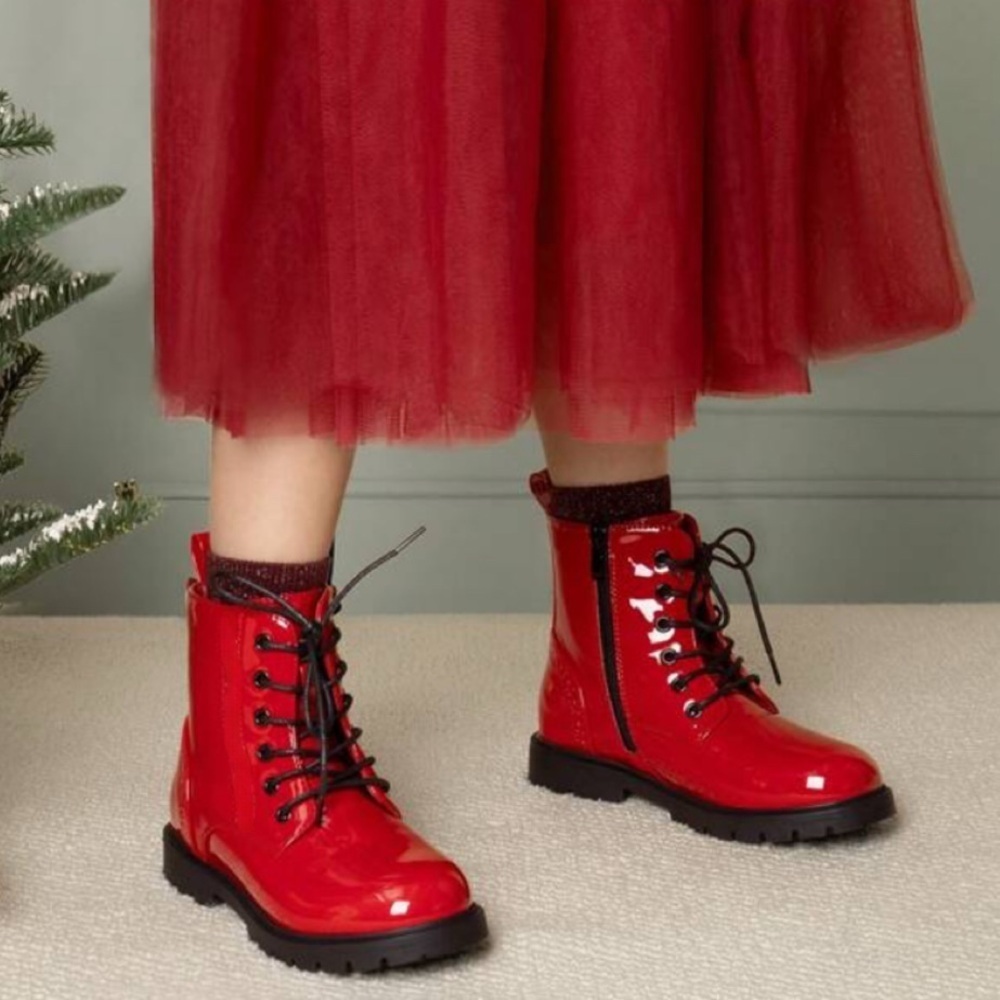 Kids Red Combat Boots - Picture 1 of 2